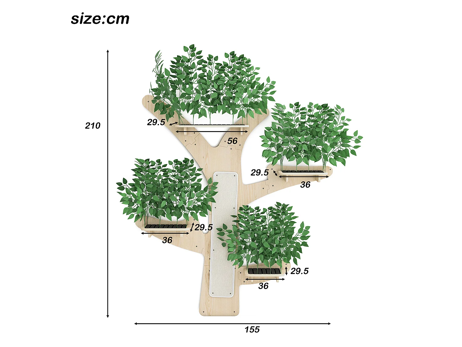Arbre à chat mural - 210 cm de haut  - Avec griffoirs et 4 plateformes - Feuilles amovibles - Bois de pin - Vert