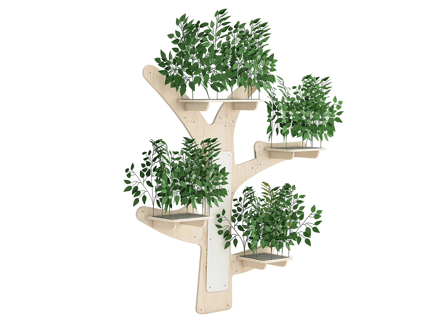 Arbre à chat mural - 210 cm de haut  - Avec griffoirs et 4 plateformes - Feuilles amovibles - Bois de pin - Vert