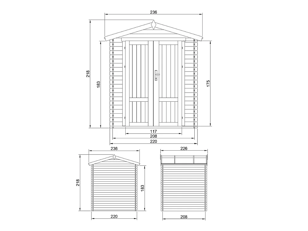 Houten Tuinhuis zonder Vloer -  4.33 m² / 226x236xH218 cm - M369F1