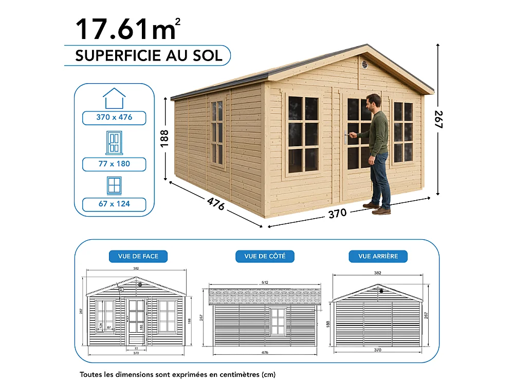 Houten tuinhuis - 17.61 m² / 512x382xH267 cm - M736