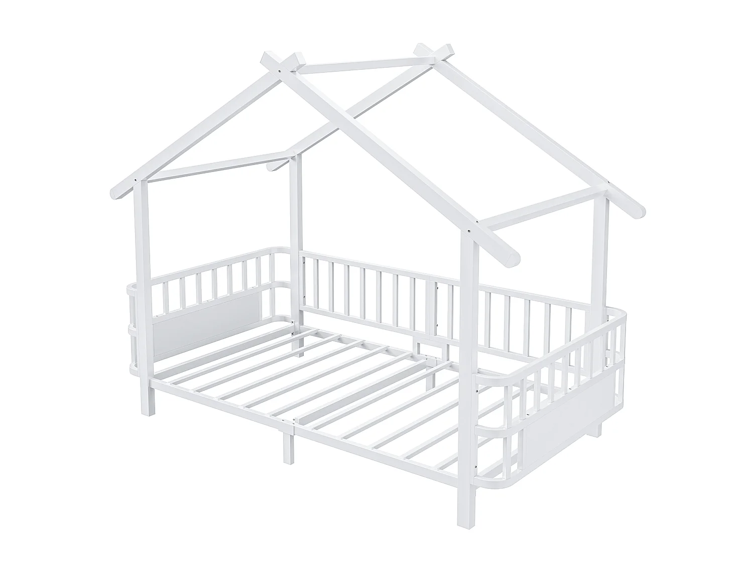 Kinder-Hochbett 90 x 200 cm mit Sicherheitsgittern – Anpassbarer Metallrahmen – Weiß (Matratze nicht im Lieferumfang enthalten)