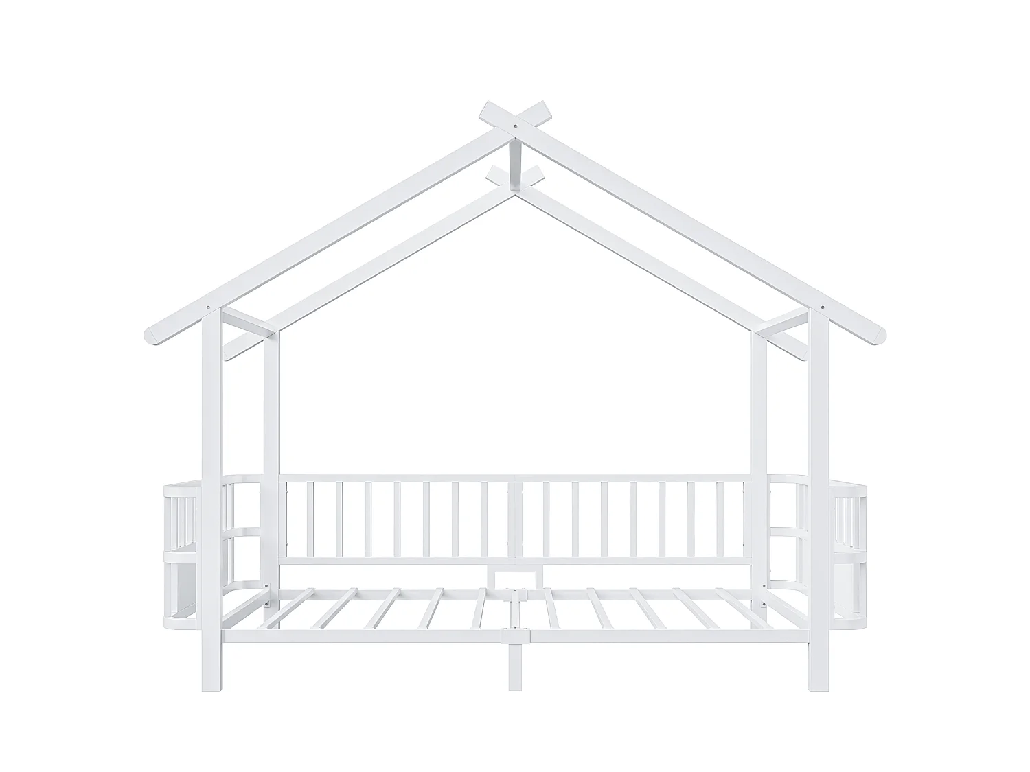 Kinder-Hochbett 90 x 200 cm mit Sicherheitsgittern – Anpassbarer Metallrahmen – Weiß (Matratze nicht im Lieferumfang enthalten)