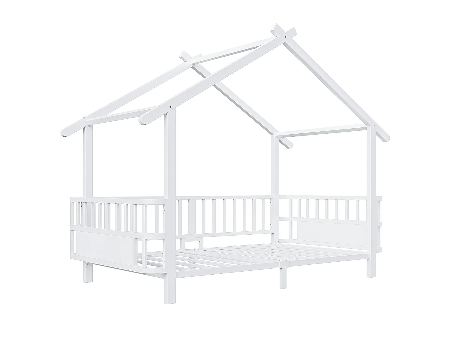 Kinder-Hochbett 90 x 200 cm mit Sicherheitsgittern – Anpassbarer Metallrahmen – Weiß (Matratze nicht im Lieferumfang enthalten)