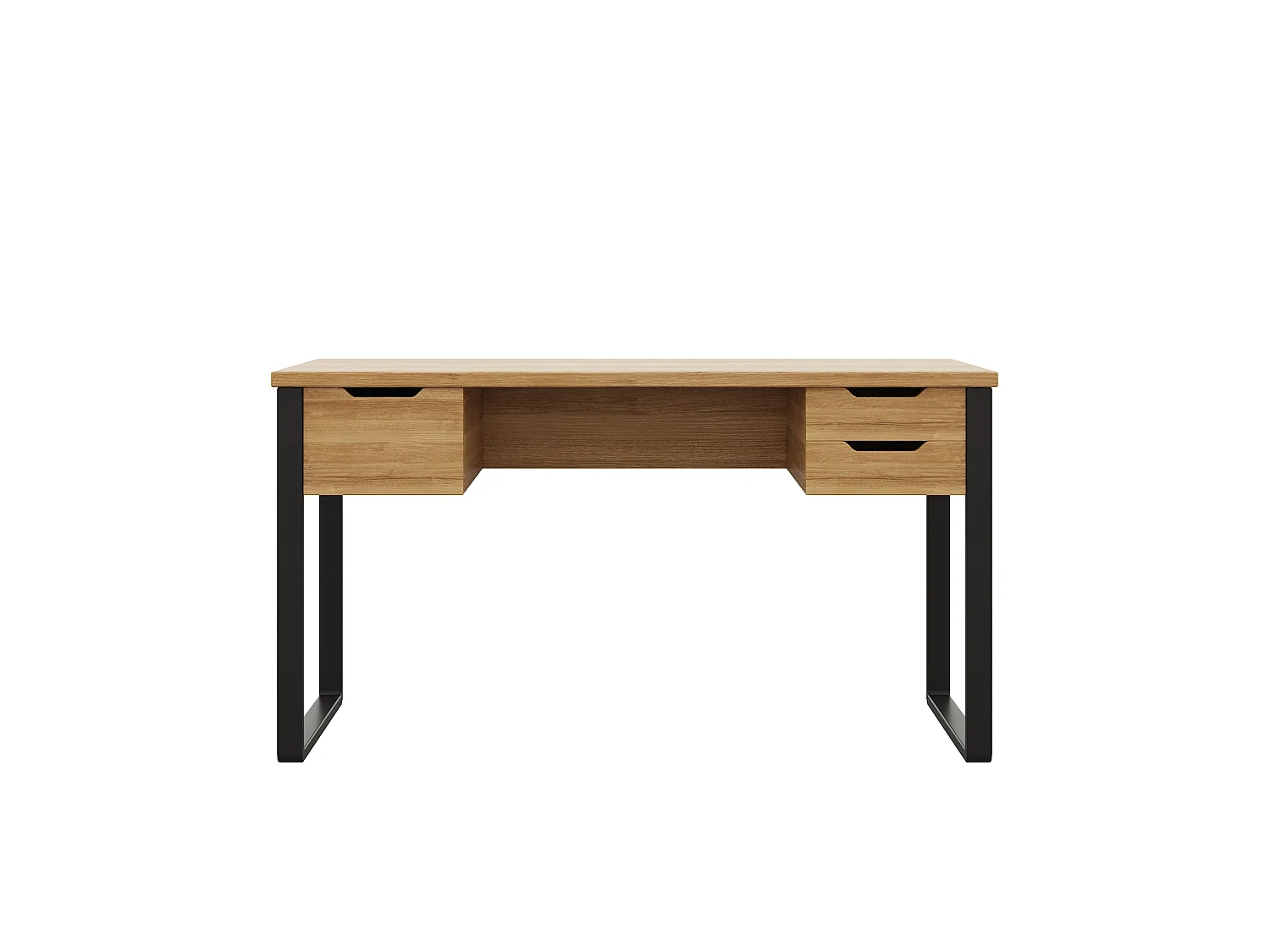 Schreibtisch mit 3 Schubladen – MDF und Metall – 130 x 55 x 76 cm – Naturholz und Schwarz