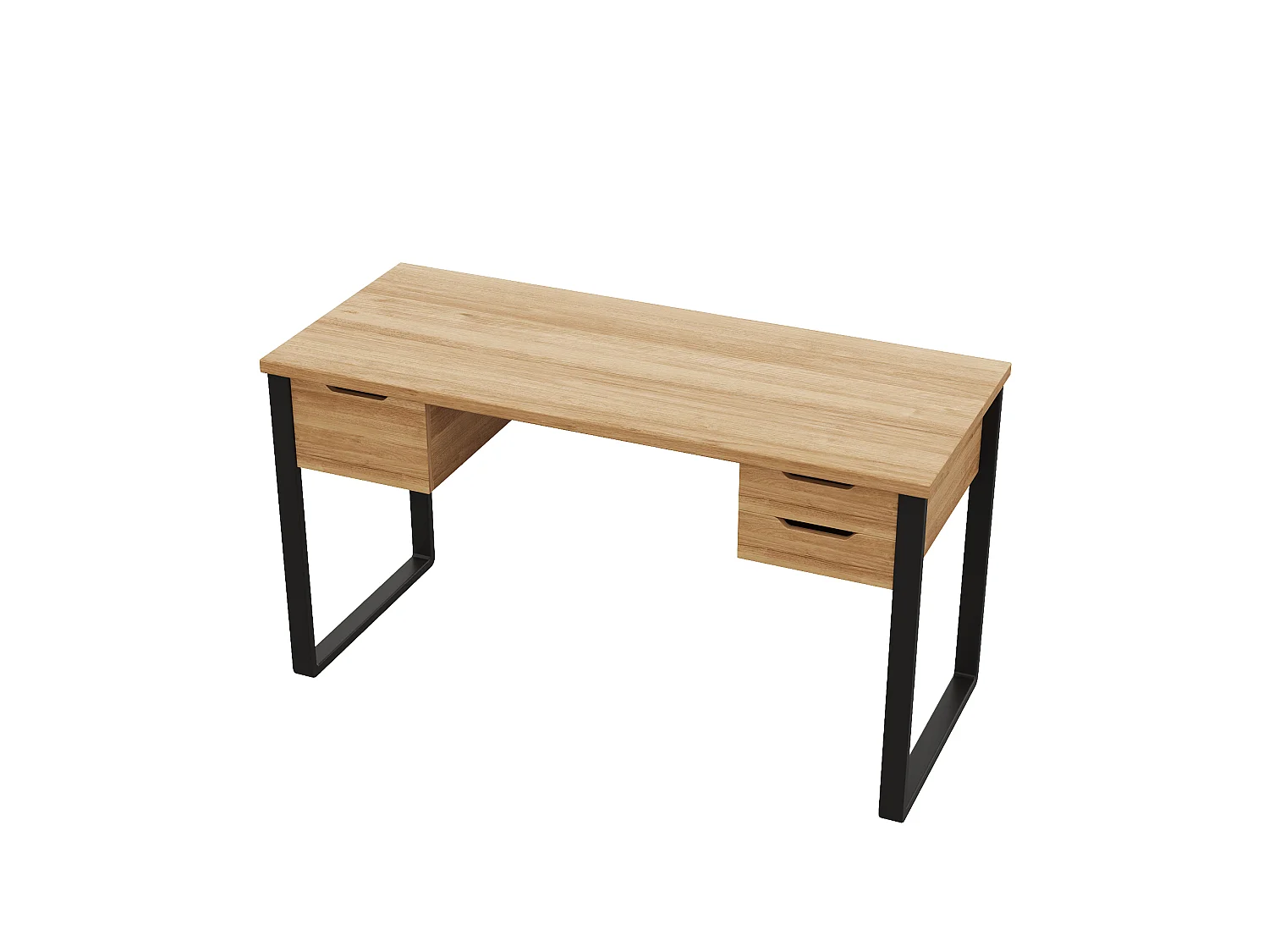 Schreibtisch mit 3 Schubladen – MDF und Metall – 130 x 55 x 76 cm – Naturholz und Schwarz