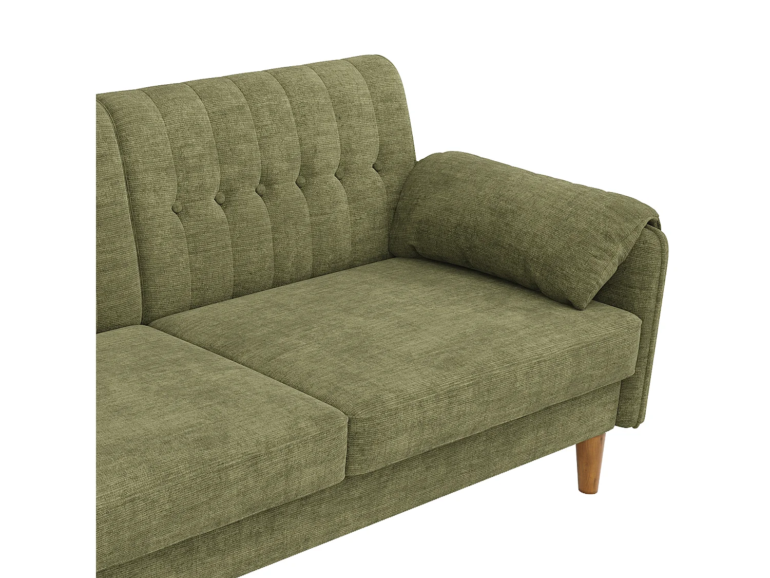 Canapé 2 places moderne - 2 coussins d'accoudoirs et poches latérales - Pieds de canapé en bois massif - Tissu chenille - Vert