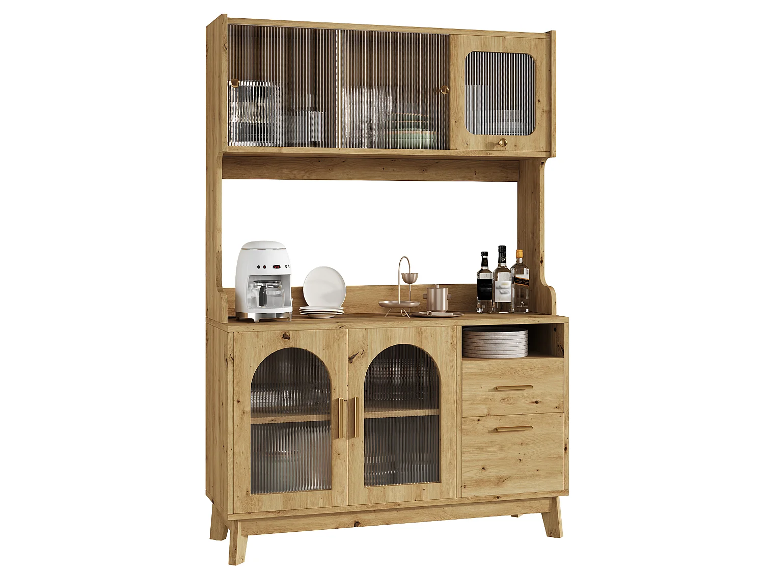 Buffet/Hoge kast 120x40x178 cm - 6 deuren en 1 laden - Opbergruimte met meerdere niveaus - Stopcontact en USB-poort - Natuurlijk