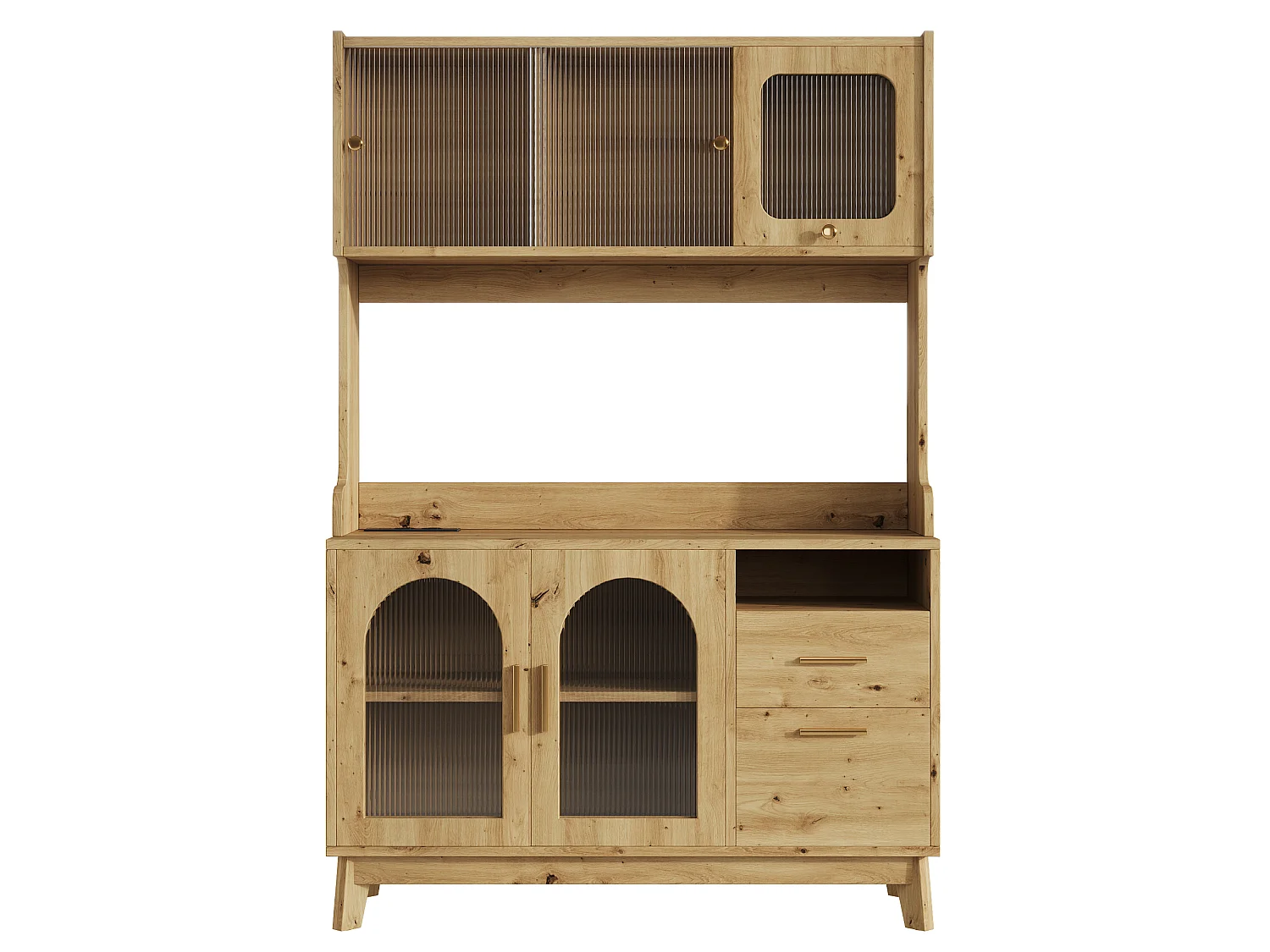 Buffet/Hoge kast 120x40x178 cm - 6 deuren en 1 laden - Opbergruimte met meerdere niveaus - Stopcontact en USB-poort - Natuurlijk