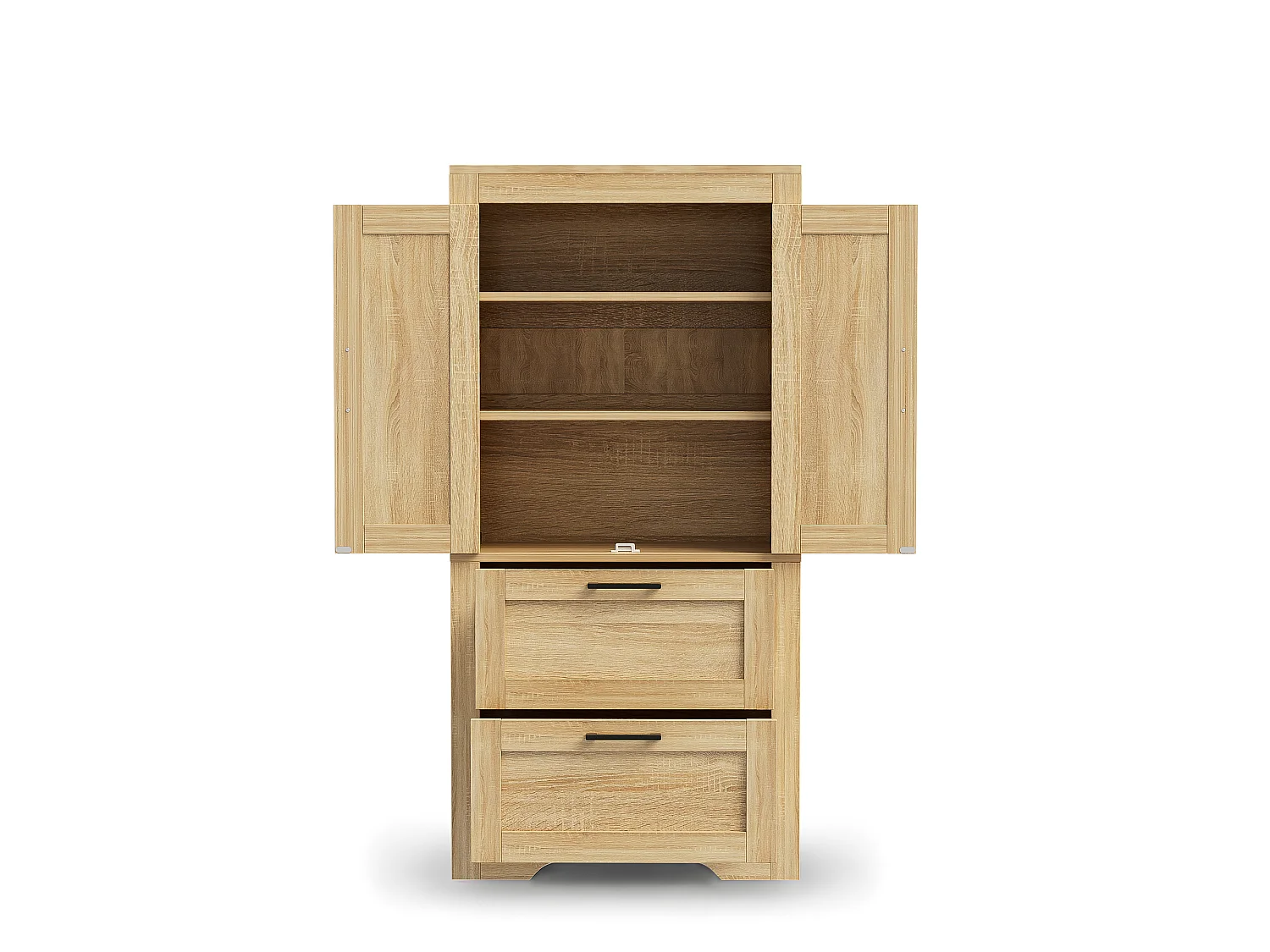 Buffet de cuisine 60x30x128cm - avec 2 portes et 2 tiroirs - étagère réglable - style campagnard - Naturel