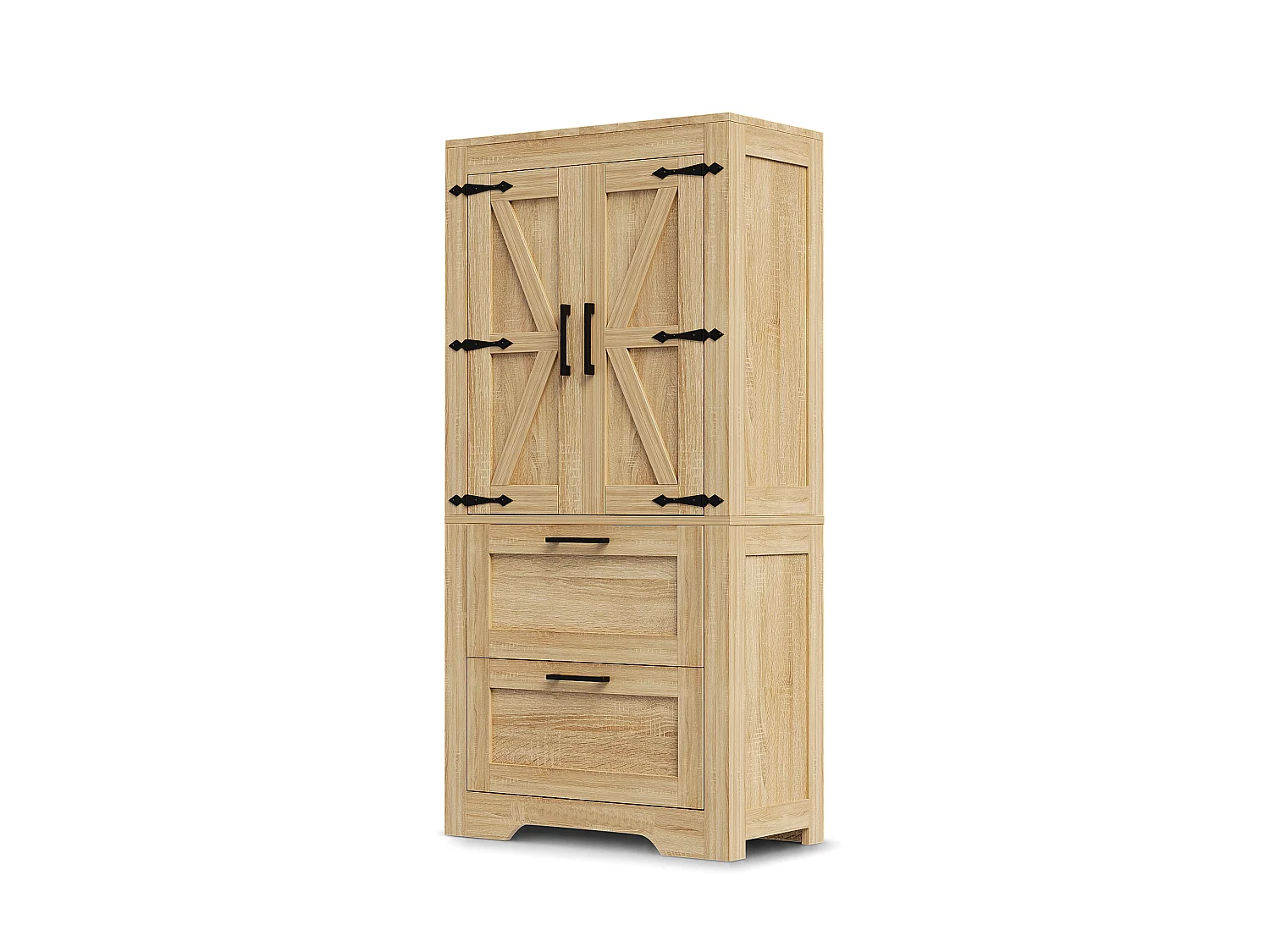 Buffet de cuisine 60x30x128cm - avec 2 portes et 2 tiroirs - étagère réglable - style campagnard - Naturel