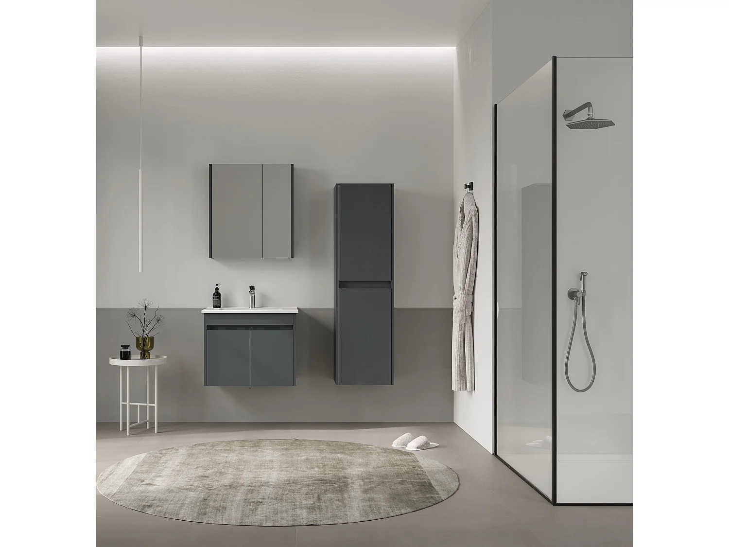 Meuble Salle de Bain avec Miroir "Side 60" - 60 x 16 x 66 cm - Matte Anthracite