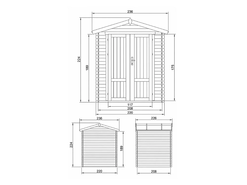 Houten Tuinhuis met Geïmpregneerde Houten Vloer -  4.33 m² / 226x236xH224 cm - M369F1+M369G