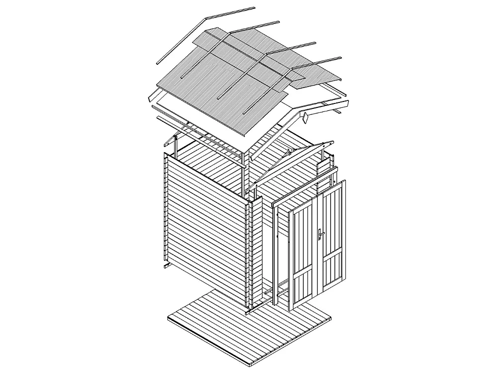 Houten Tuinhuis met Geïmpregneerde Houten Vloer -  4.33 m² / 226x236xH224 cm - M369F1+M369G