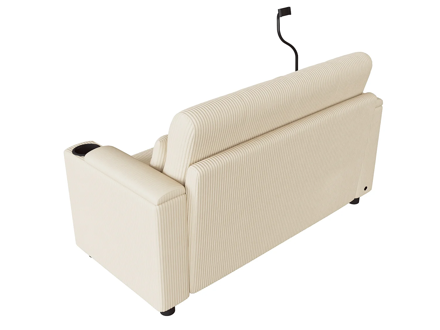 Canapé 2 places moderne - avec espace de rangement dissimulé - port USB/Type-C et support pour téléphone - 2 coussins - velours côtelé - beige