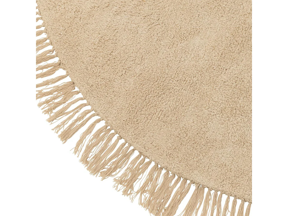 Tapis Rond à Franges "Bohemia" 150cm Beige Clair
