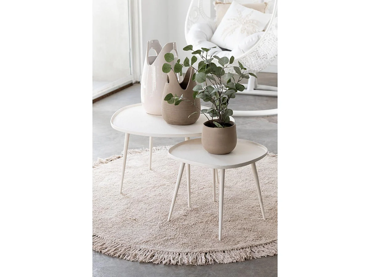 Tapis Rond à Franges "Bohemia" 150cm Beige Clair