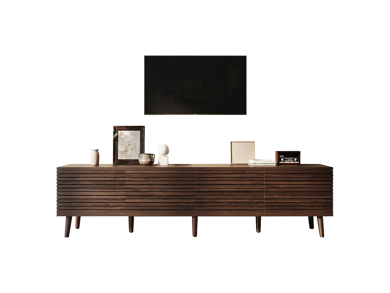 Meuble TV 180x40x46 cm - 4 portes - Design ajouré - Convient aux TV jusqu'à 75 pouces - MDF - Marron