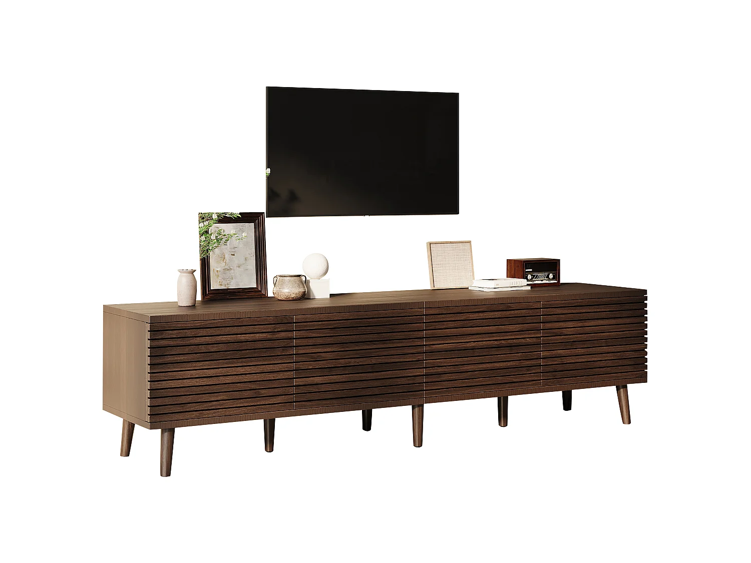 Meuble TV 180x40x46 cm - 4 portes - Design ajouré - Convient aux TV jusqu'à 75 pouces - MDF - Marron