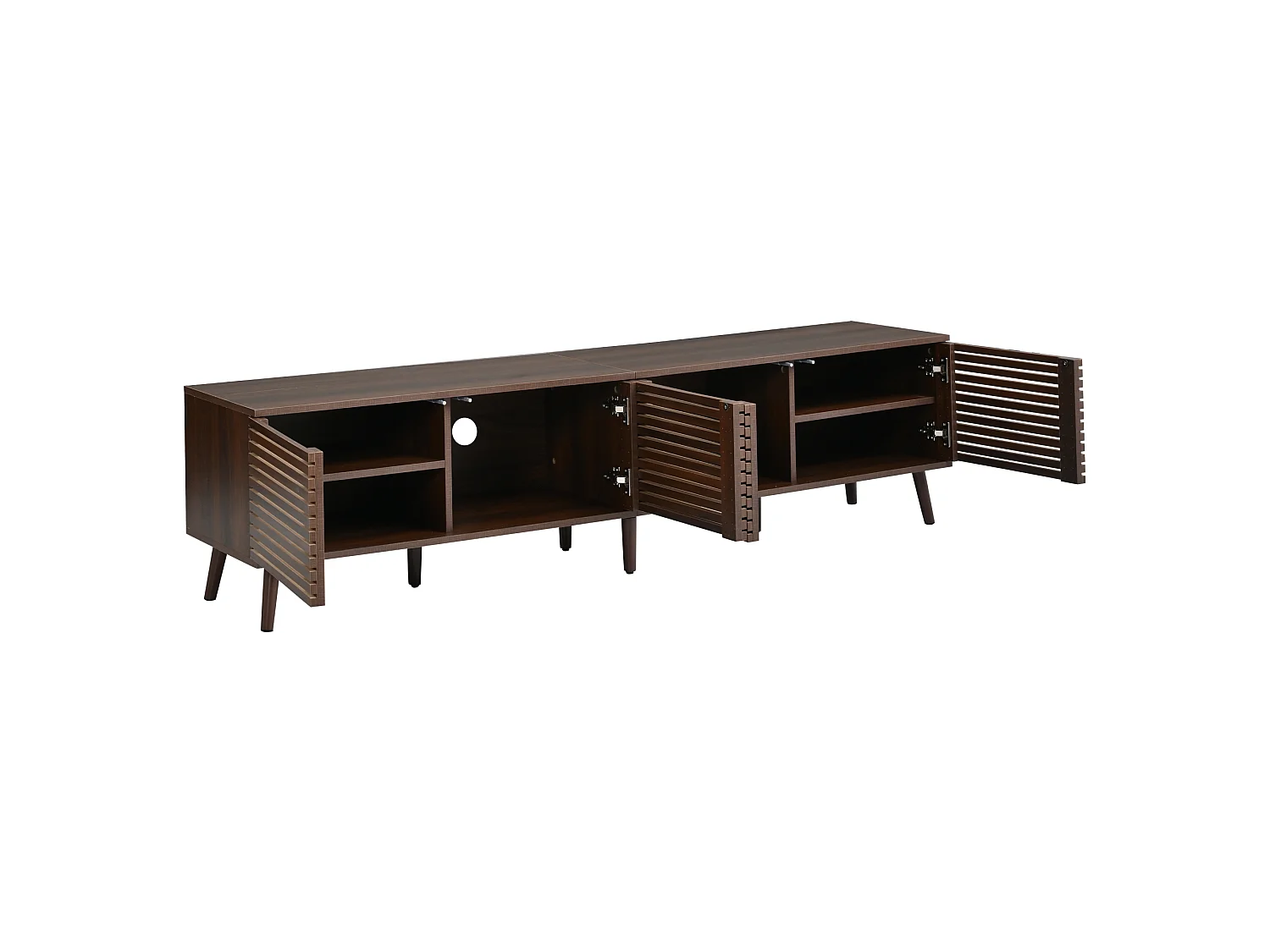 Meuble TV 180x40x46 cm - 4 portes - Design ajouré - Convient aux TV jusqu'à 75 pouces - MDF - Marron