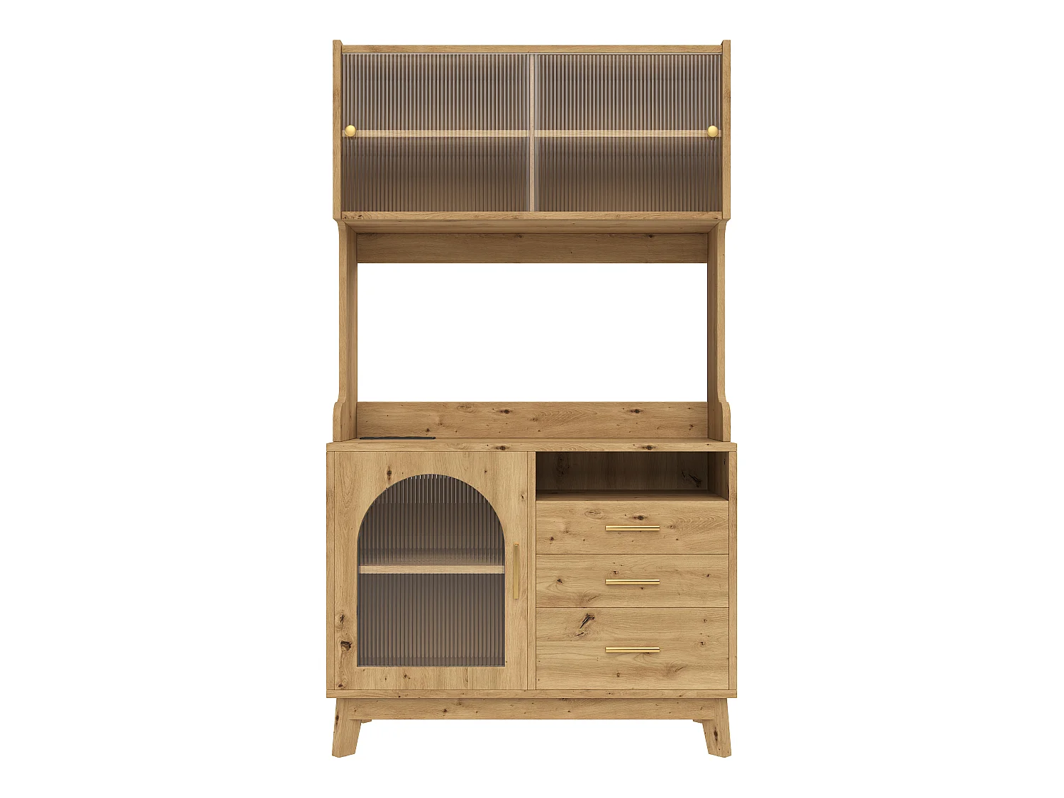 Buffet/Hoge kast 100,5x40x178 cm - 3 deuren en 3 laden - Opbergruimte met meerdere niveaus - Stopcontact en USB-poort - Natuurlijk