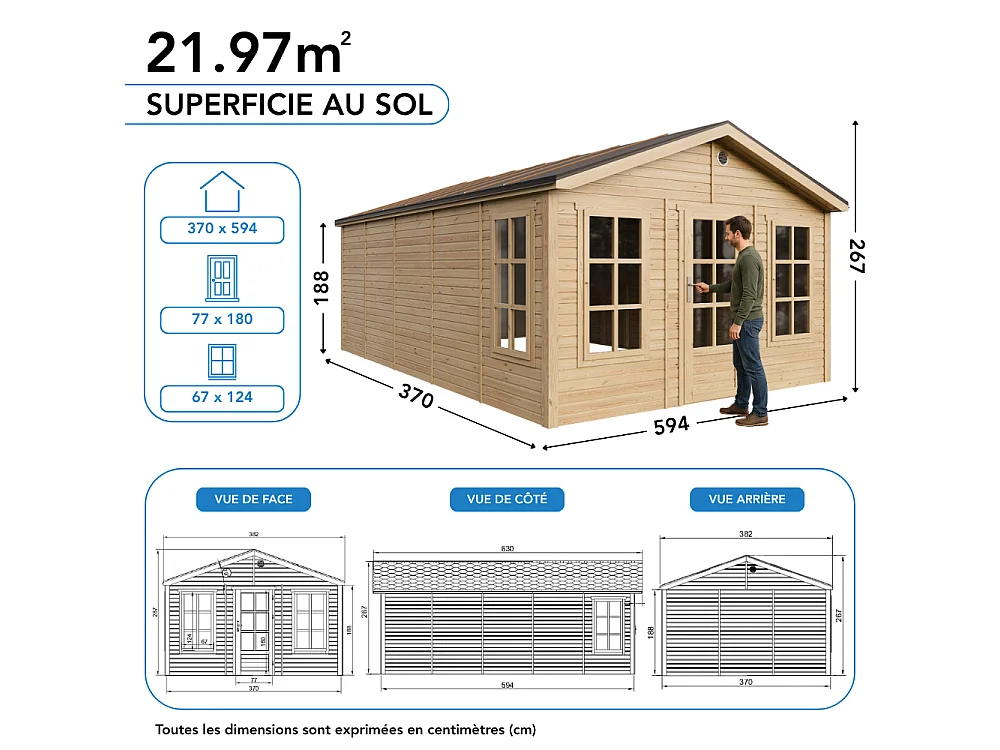 Houten tuinhuis - 21.97 m² / 630x382xH267 cm - M737