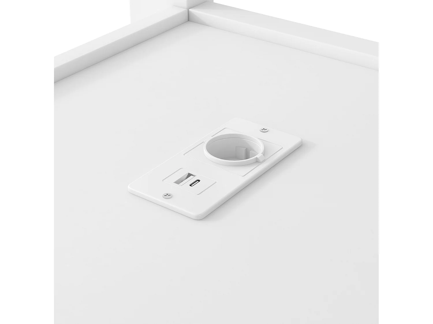 Lit mezzanine 140 x 200 cm avec bureau en L, étagères et penderie - MDF + pin -Eclairage LED et port USB - Blanc (sans matelas)
