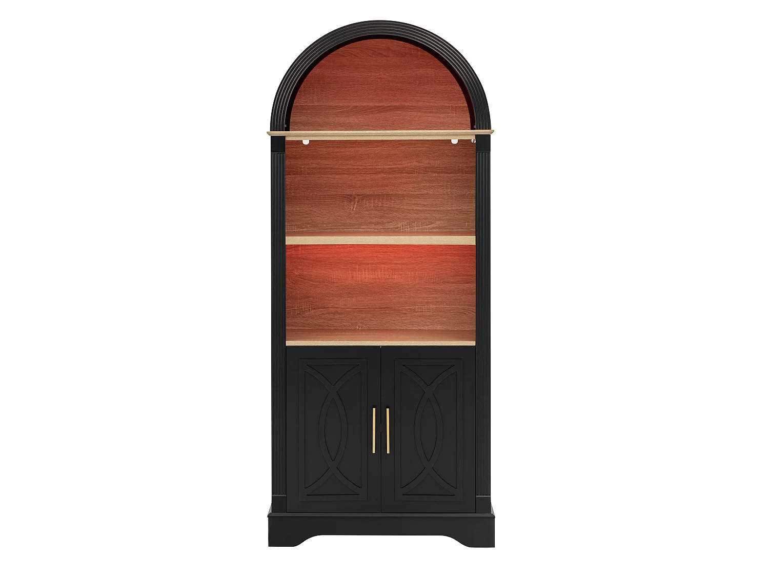 Nowoczesny bufet kuchenny 76.2x40x180cm - z 2 drzwiami - z regulowanymi półkami i oświetleniem LED - Czarny