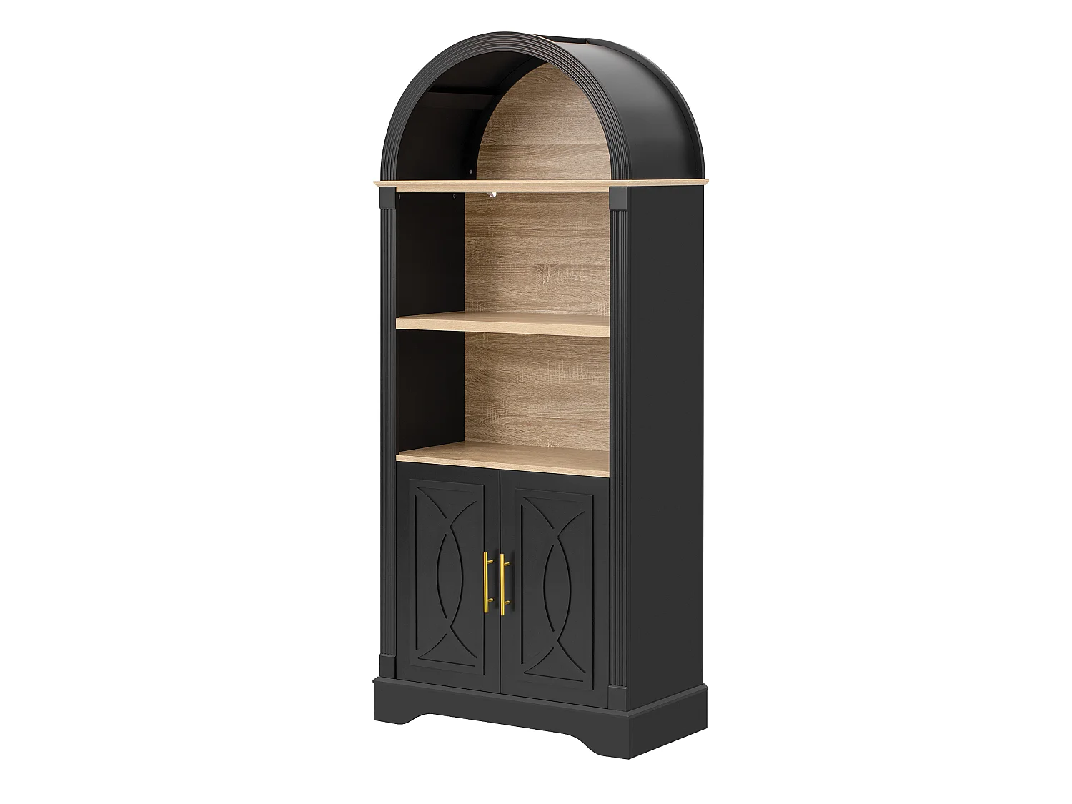 Nowoczesny bufet kuchenny 76.2x40x180cm - z 2 drzwiami - z regulowanymi półkami i oświetleniem LED - Czarny