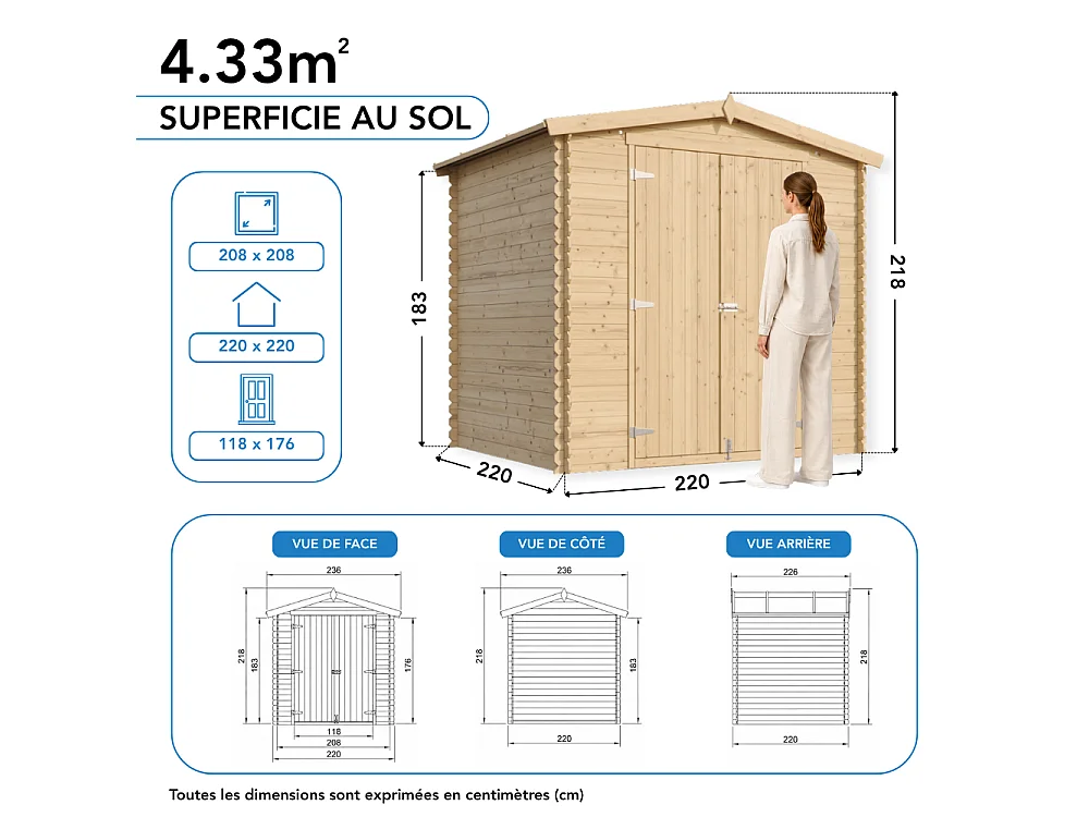 Houten Tuinhuis zonder Vloer -  4.33 m² / 226x236xH218 cm - M369C1