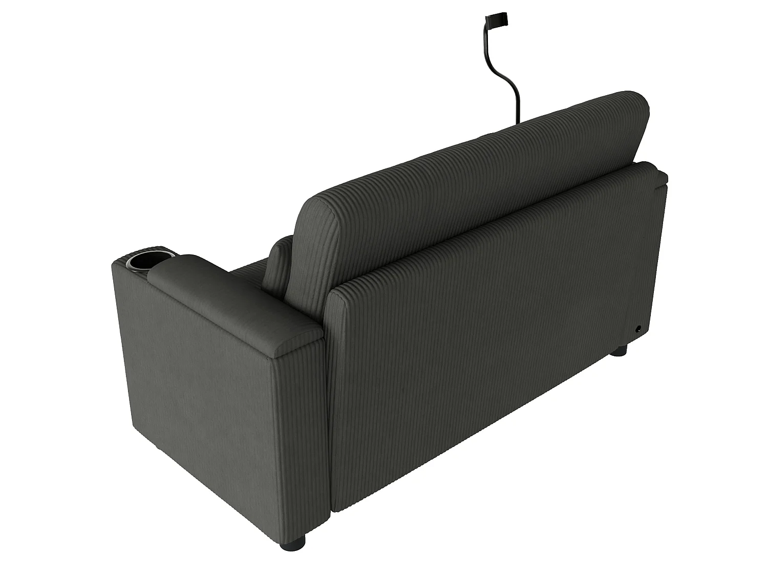 Canapé 2 places moderne - avec espace de rangement dissimulé - port USB/Type-C et support pour téléphone - 2 coussins - velours côtelé - gris