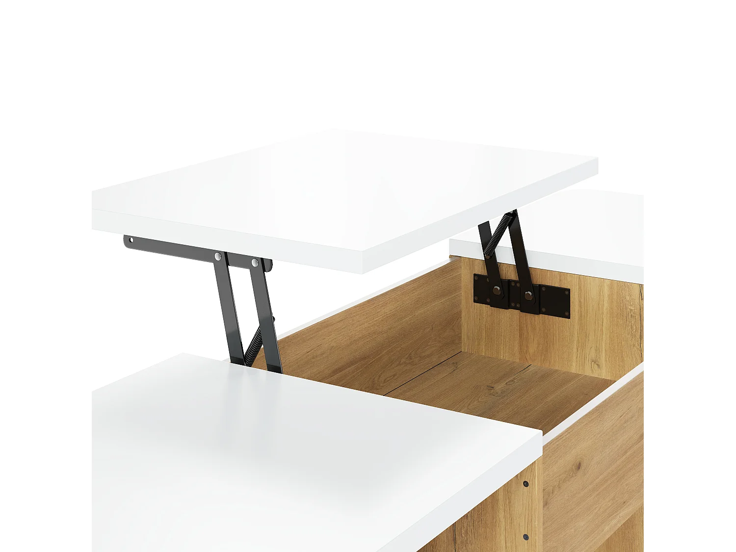 Bureau à hauteur réglable 140x50 cm - 2 tiroirs et 2 étagères ouvertes - Bureau d'ordinateur/Coiffeuse - Naturel+ Blanc