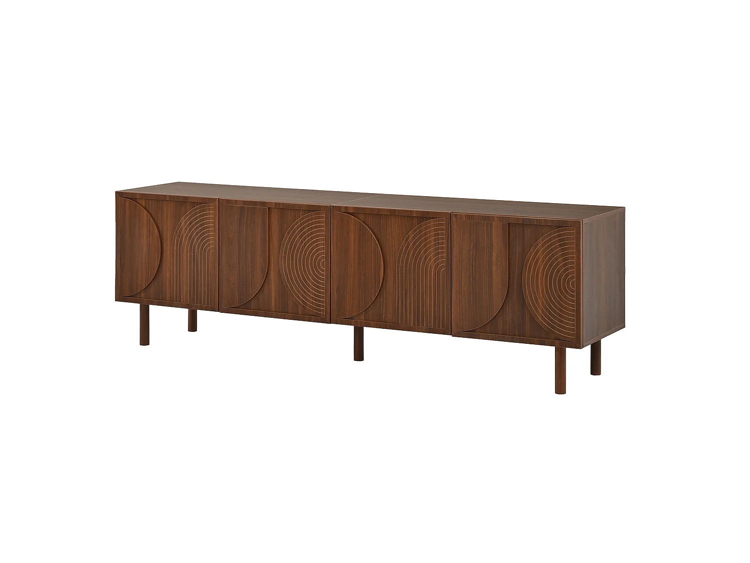 Meuble TV moderne 180×38×56,5 cm - 4 portes et 2 compartiments de rangement - Convient aux TV jusqu'à 75 pouces - Marron