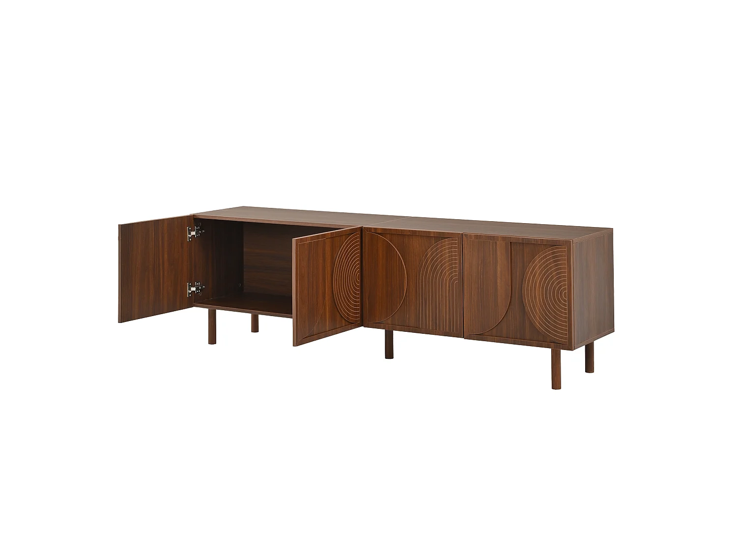 Meuble TV moderne 180×38×56,5 cm - 4 portes et 2 compartiments de rangement - Convient aux TV jusqu'à 75 pouces - Marron