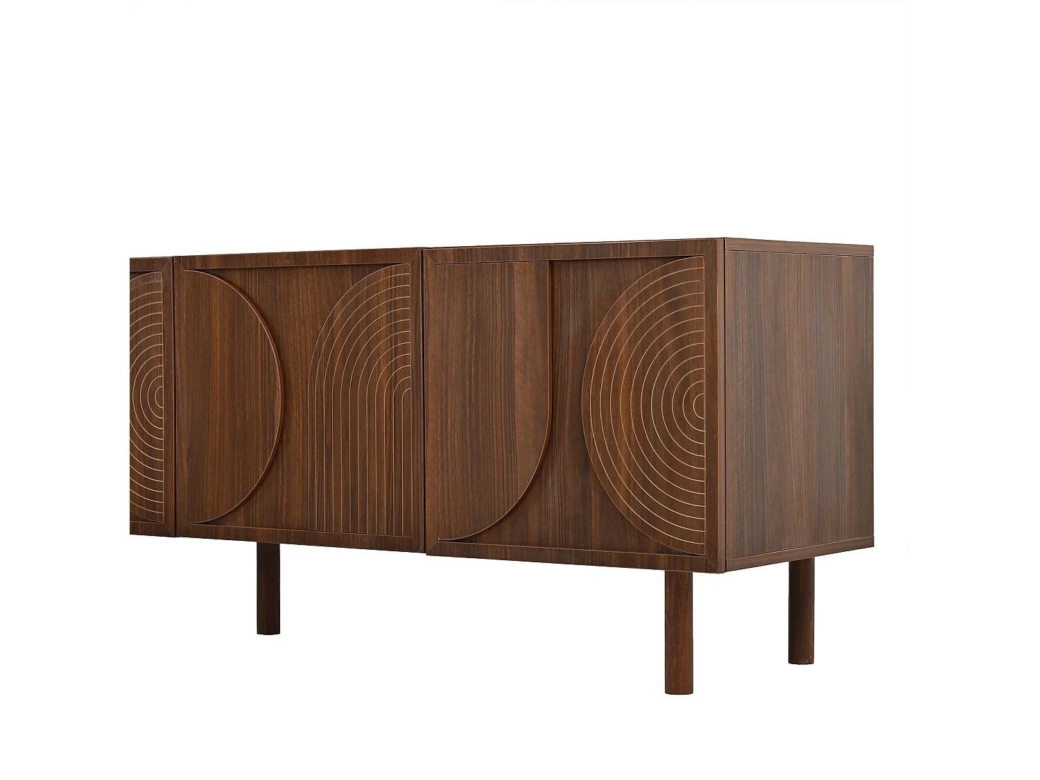 Meuble TV moderne 180×38×56,5 cm - 4 portes et 2 compartiments de rangement - Convient aux TV jusqu'à 75 pouces - Marron