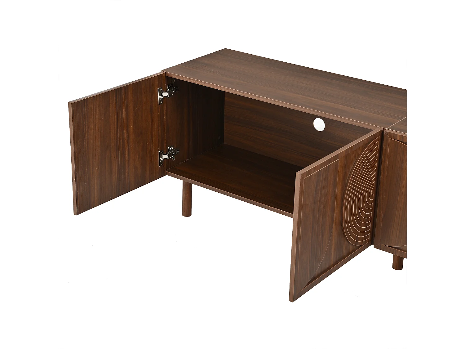 Meuble TV moderne 180×38×56,5 cm - 4 portes et 2 compartiments de rangement - Convient aux TV jusqu'à 75 pouces - Marron