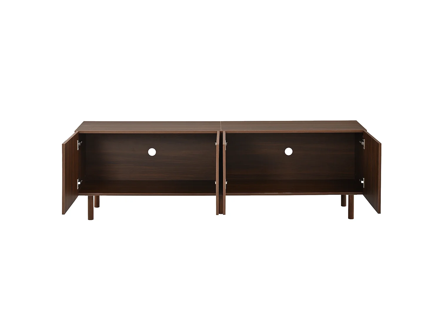 Meuble TV moderne 180×38×56,5 cm - 4 portes et 2 compartiments de rangement - Convient aux TV jusqu'à 75 pouces - Marron