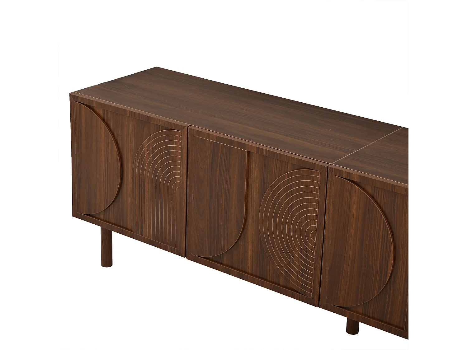 Meuble TV moderne 180×38×56,5 cm - 4 portes et 2 compartiments de rangement - Convient aux TV jusqu'à 75 pouces - Marron