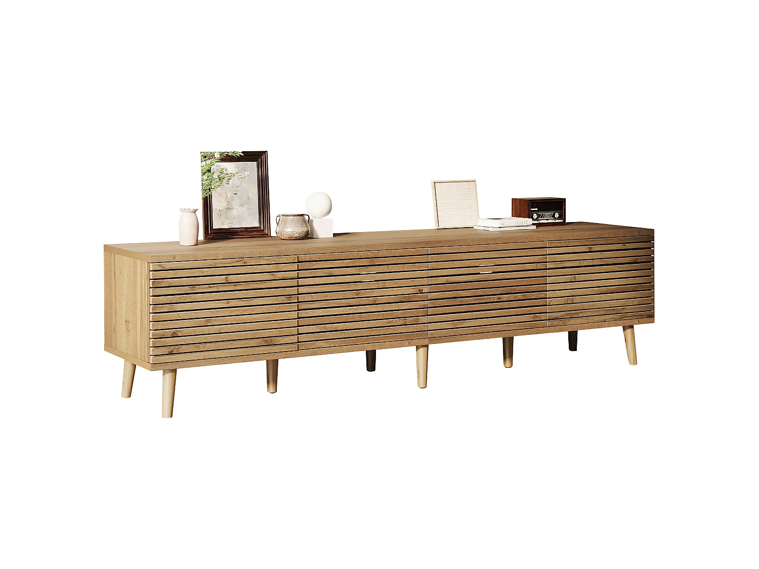 TV-Möbel 180x40x46 cm - 4 Türen - offenes Design - geeignet für TVs bis 75 Zoll - MDF - Natur