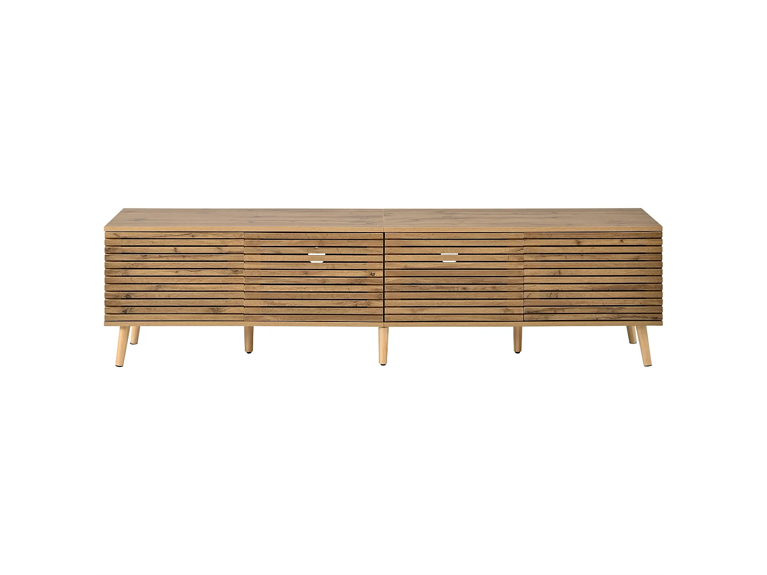TV-Möbel 180x40x46 cm - 4 Türen - offenes Design - geeignet für TVs bis 75 Zoll - MDF - Natur