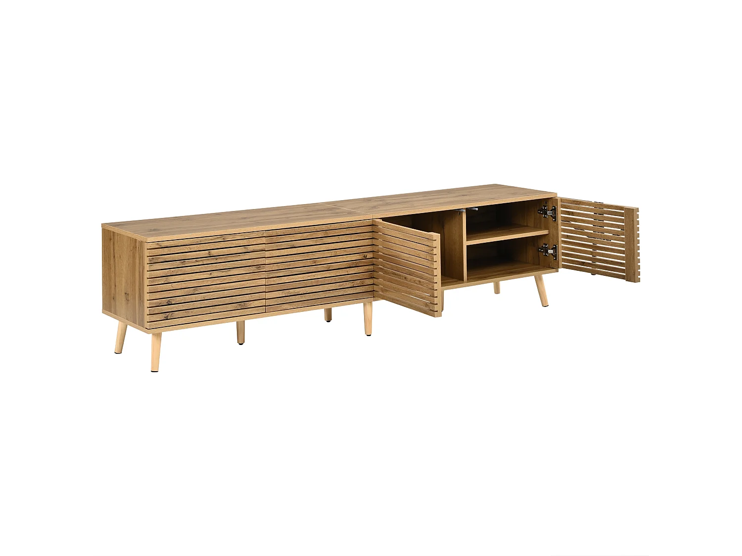 TV-Möbel 180x40x46 cm - 4 Türen - offenes Design - geeignet für TVs bis 75 Zoll - MDF - Natur