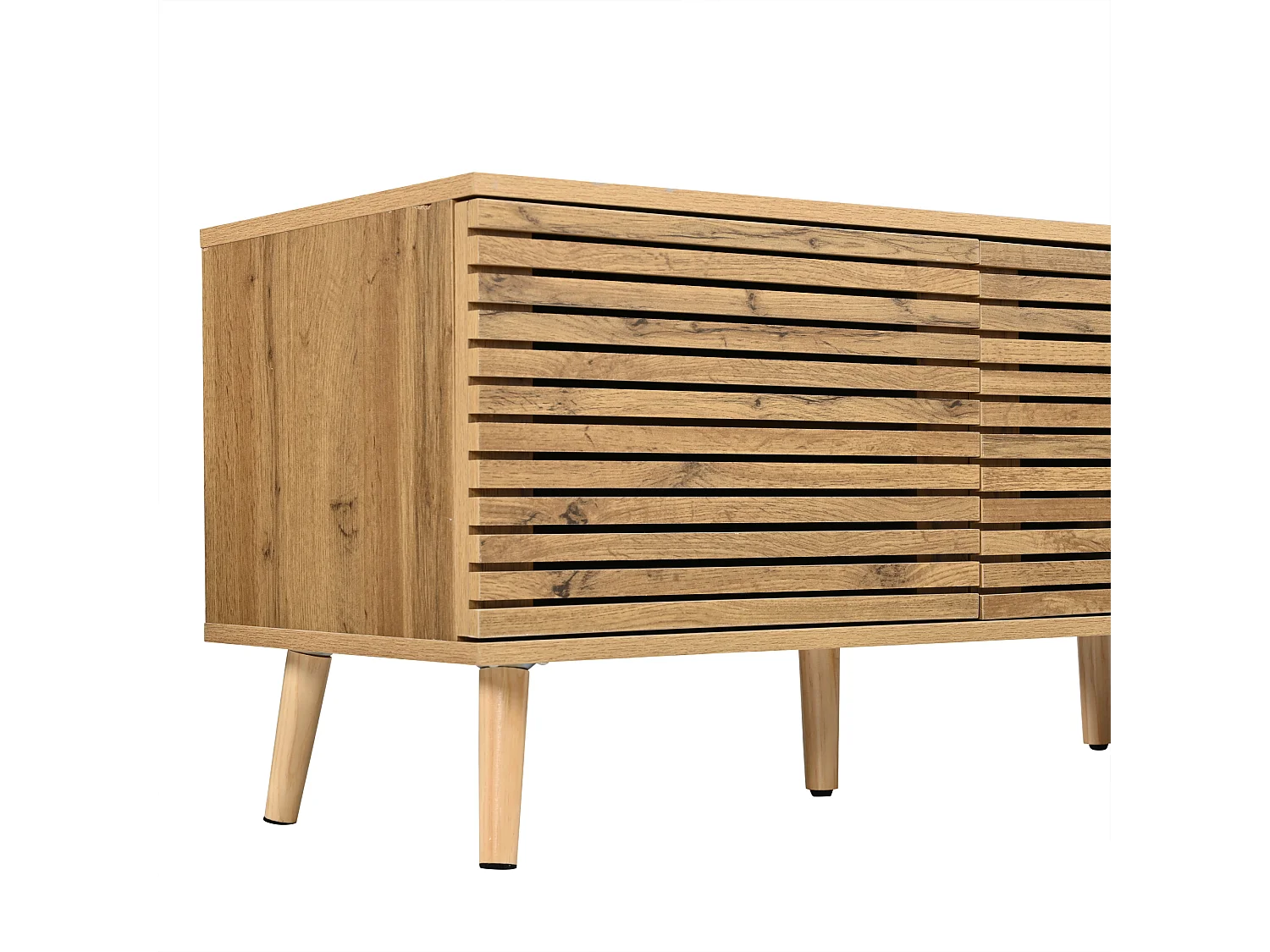 TV-Möbel 180x40x46 cm - 4 Türen - offenes Design - geeignet für TVs bis 75 Zoll - MDF - Natur