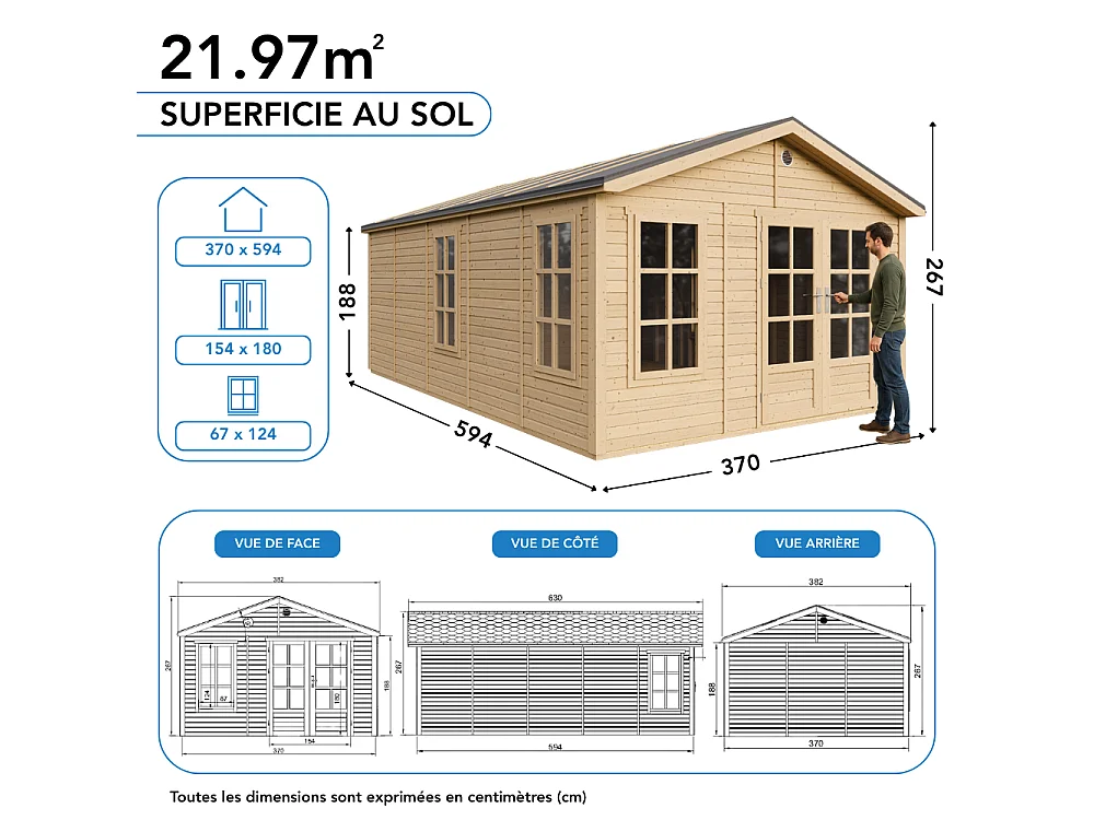 Houten tuinhuis - 21.97 m² / 630x382xH267 cm - M737A