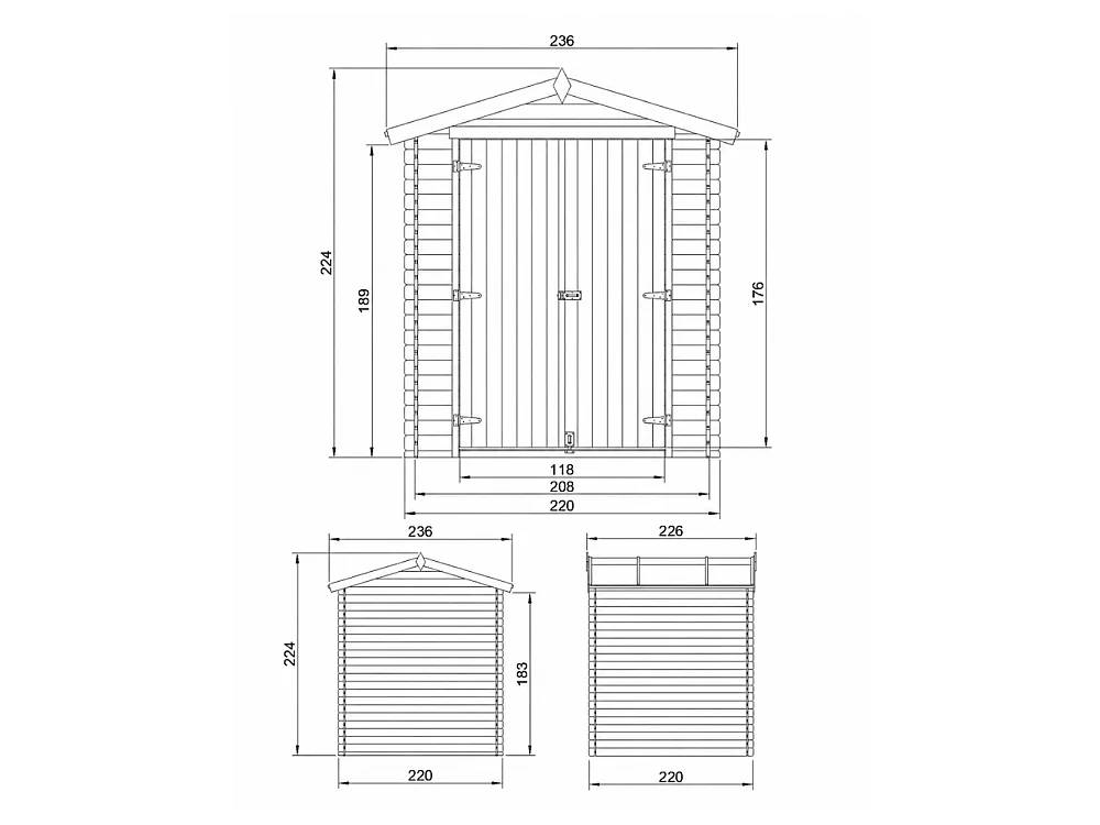 Houten Tuinhuis met Geïmpregneerde Houten Vloer -  4.33 m² / 226x236xH224 cm - M369C1+M369G
