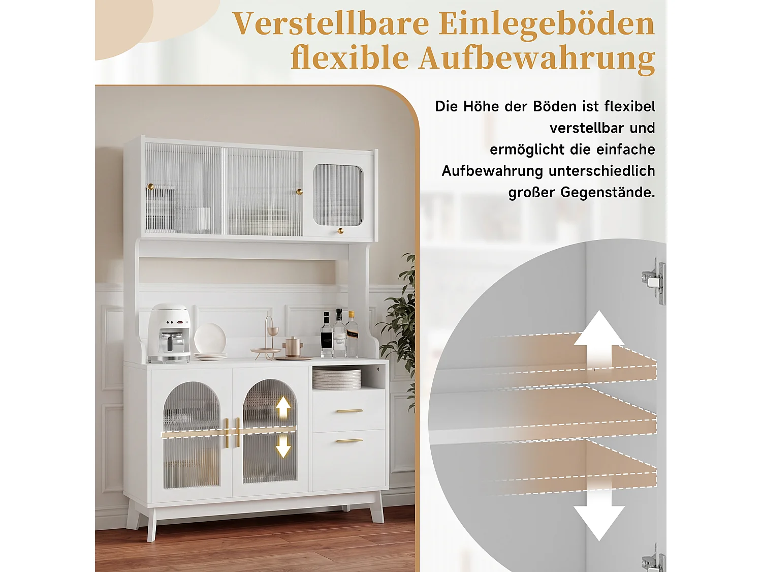 Buffet/Hoge kast 120x40x178 cm - 6 deuren en 1 lade - Opbergruimte met meerdere niveaus - Stopcontact en USB-poort - Wit