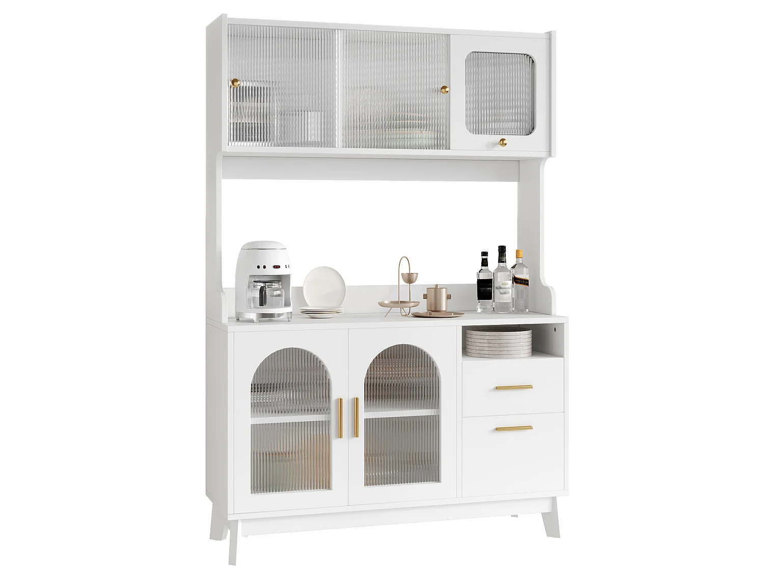 Buffet/Hoge kast 120x40x178 cm - 6 deuren en 1 lade - Opbergruimte met meerdere niveaus - Stopcontact en USB-poort - Wit