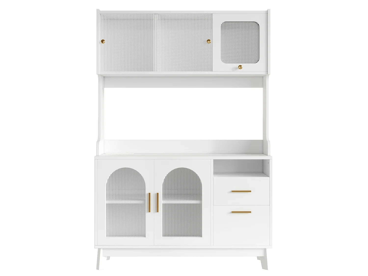 Buffet/Hoge kast 120x40x178 cm - 6 deuren en 1 lade - Opbergruimte met meerdere niveaus - Stopcontact en USB-poort - Wit