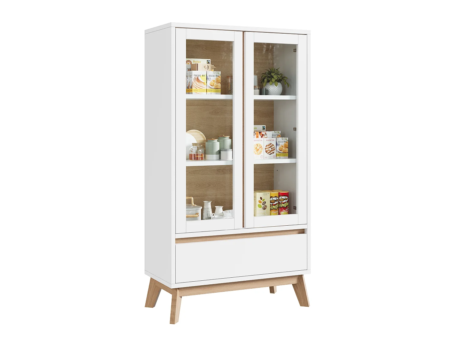 Buffet/Keukenmeubel 80 x 40 x 150 cm - Met 2 deuren en 1 lade - Verstelbare planken - Wit en naturel