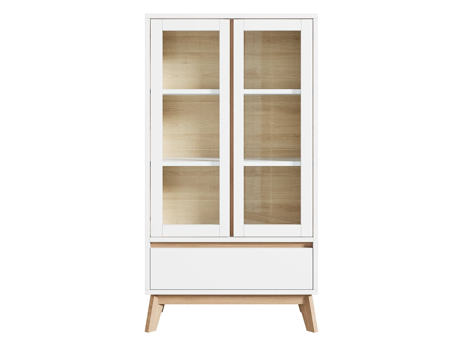 Buffet/Keukenmeubel 80 x 40 x 150 cm - Met 2 deuren en 1 lade - Verstelbare planken - Wit en naturel