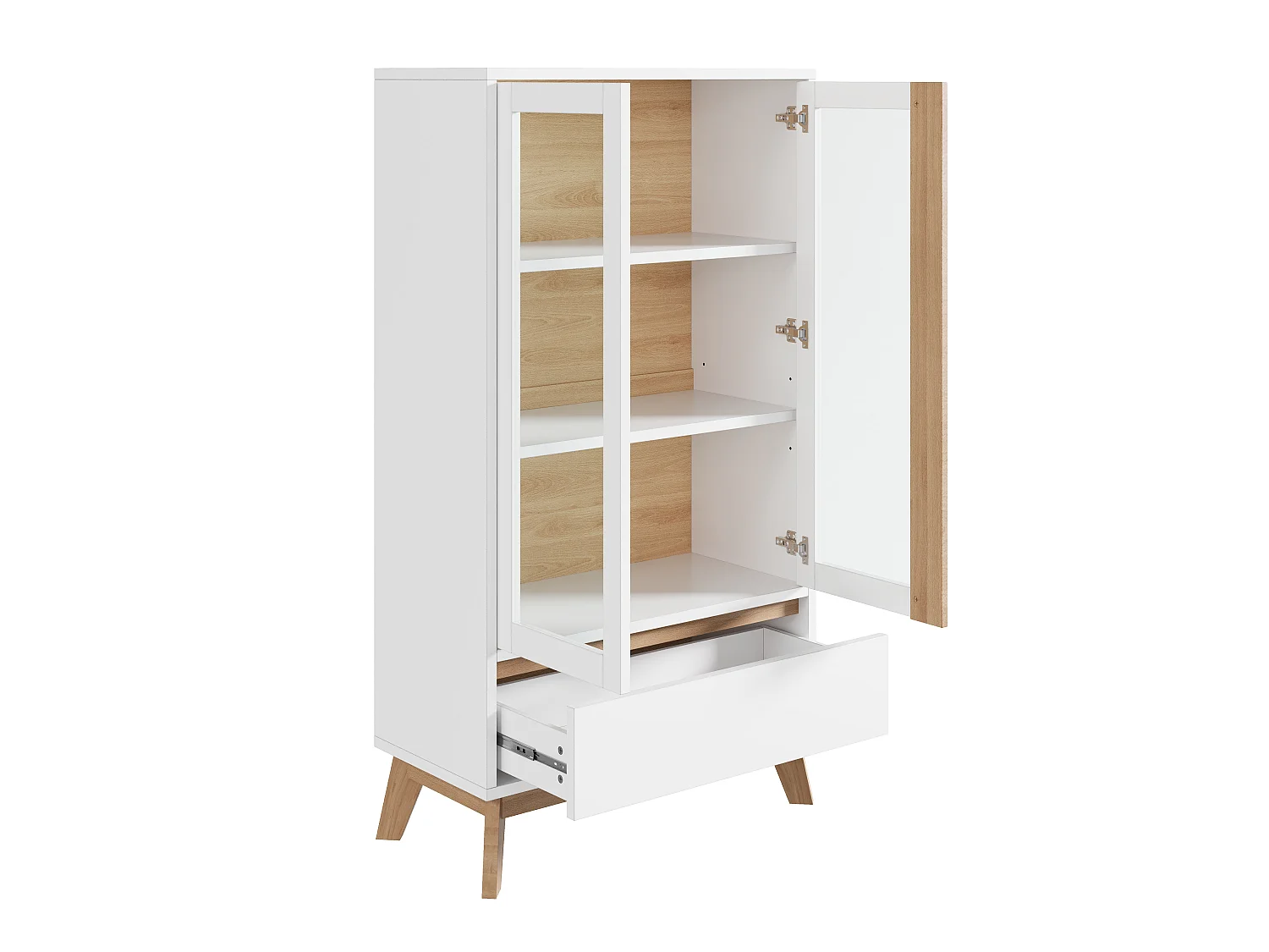 Buffet/Keukenmeubel 80 x 40 x 150 cm - Met 2 deuren en 1 lade - Verstelbare planken - Wit en naturel