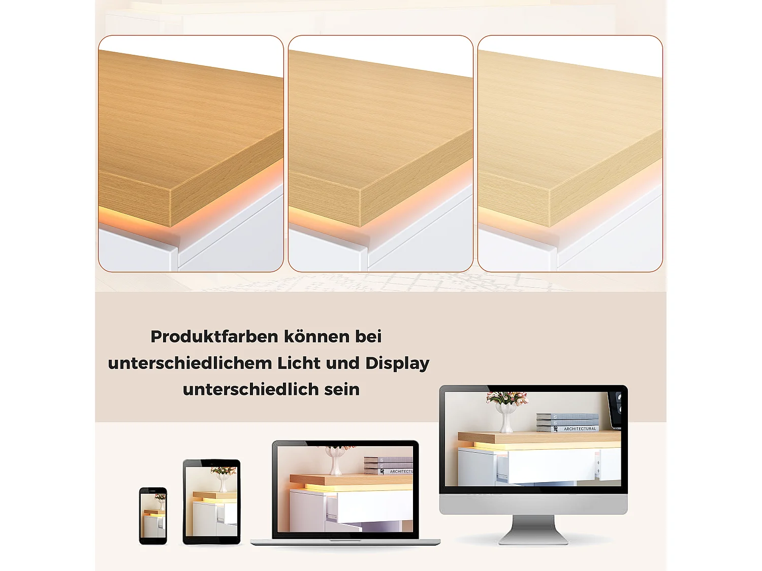 Bureau 140x50x78 cm - Plateau épais - Éclairage LED - Avec 3 tiroirs, 2 portes et étagères réglables - MDF - Blanc